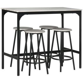 HOMCOM 5-Piece Industrial Dining Set Gray Bar Table and Round Stools Metal Frame for Pub Dining Room