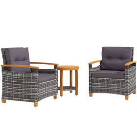 Outsunny Outdoor Bistro Set Wicker Patio Furniture with Cushions, for Porch, Backyard, Garden, Gray