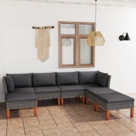 7 Piece Patio Lounge Set with Cushions Poly Rattan Gray