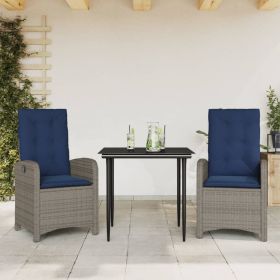 3 Piece Patio Dining Set with Cushions Gray Poly Rattan