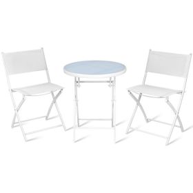 3 Pieces Patio Folding Bistro Set for Balcony or Outdoor Space (Color: White)