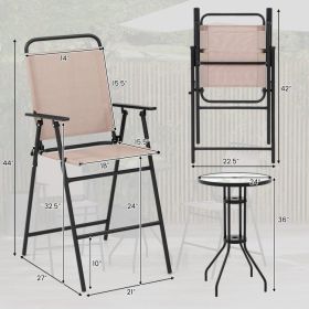 3 Pieces Outdoor Bistro Set with 2 Folding Chairs (Color: Beige)