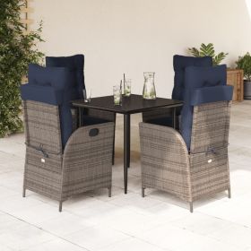 5 Piece Patio Dining Set with Cushions Gray Poly Rattan (Color: Gray)