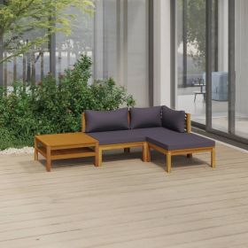 4 Piece Patio Lounge Set with Cushion Solid Acacia Wood (Color: Grey)